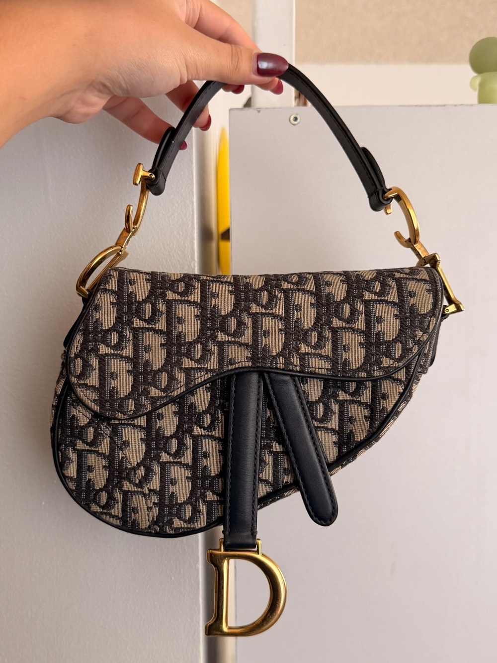 Christian Dior Saddle Bag Beige Black Monogram Gold Hardware Small Designer